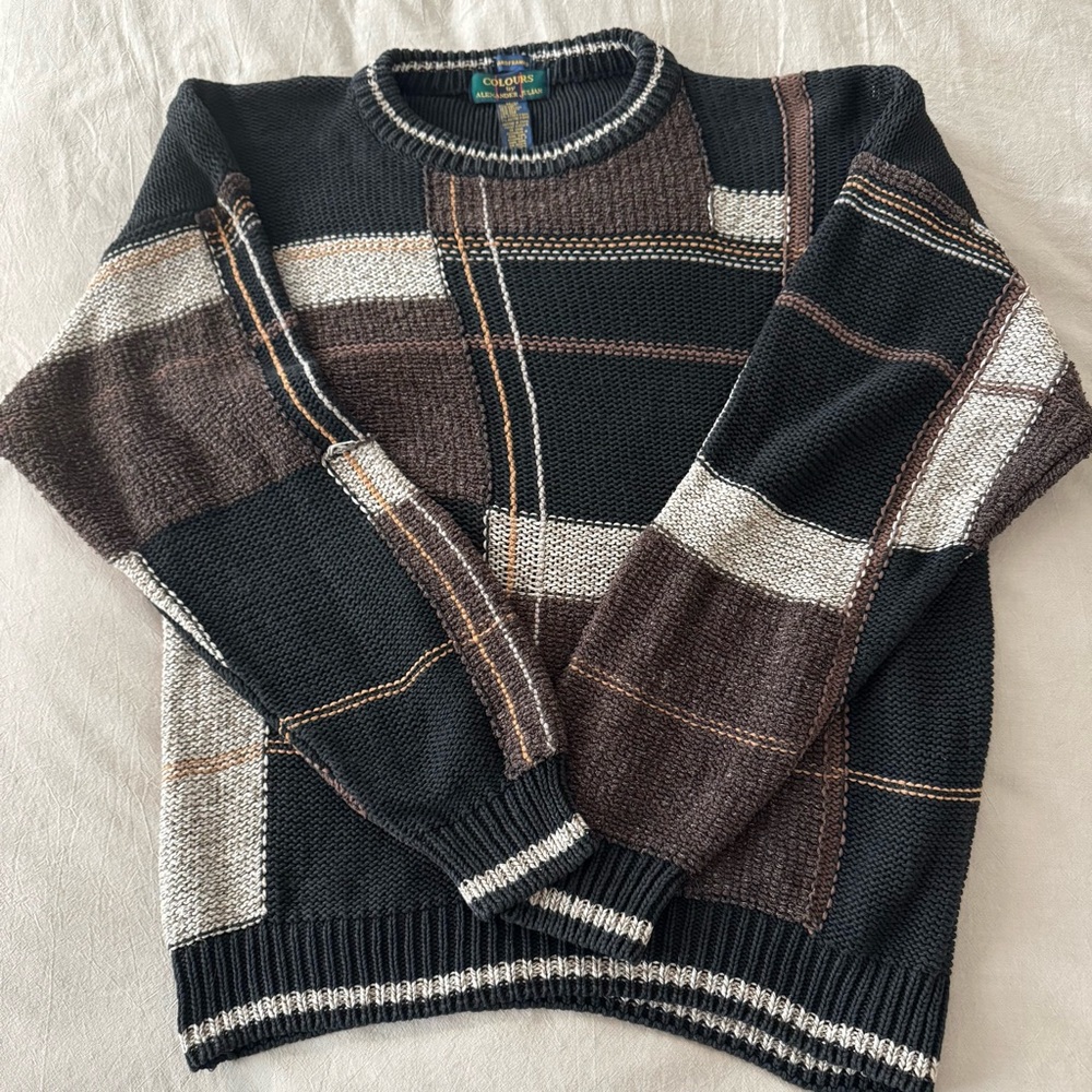 Vintage Alexander Julian plaid linen blend oversized sweater M